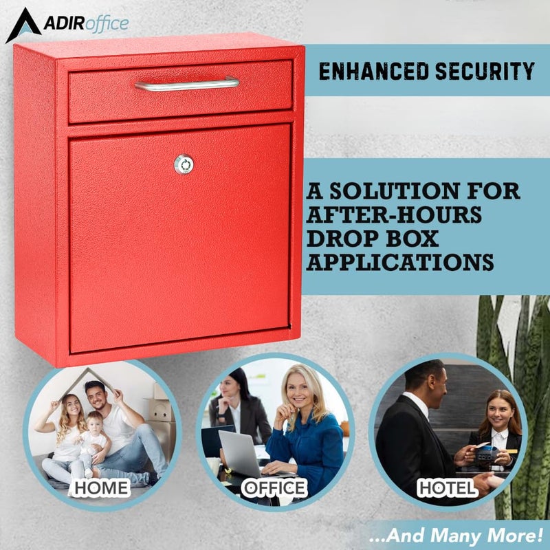 AdirOffice Wall Mount Mailbox - Mailbox with Lock and Keys- Durable Wall Mounted Locking Mailbox and Cash Drop Box for House, Apartments and Bussiness After Hours Deposits - Image 4